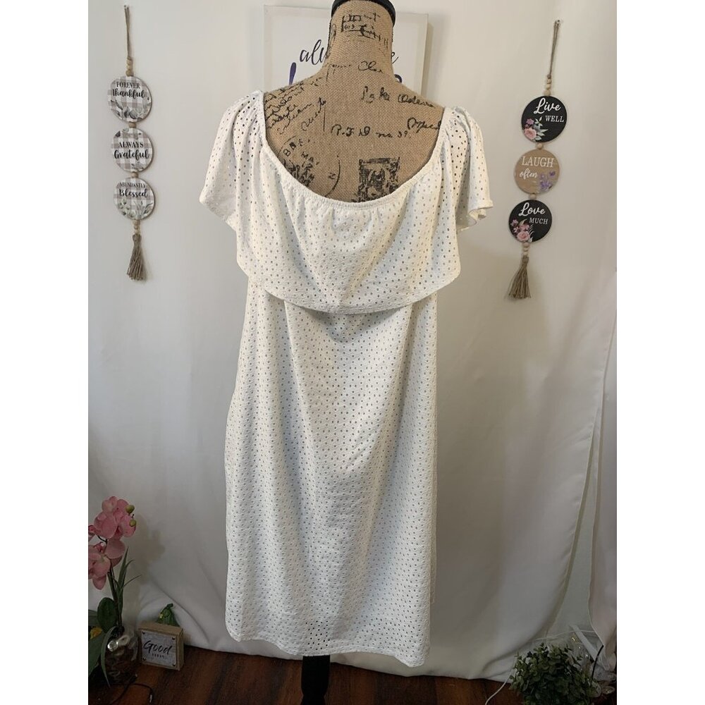 (F-151)Lola Grace Women’s Off Shoulder Midi Dress White Eyelet Polka Dot Size X - Picture 5 of 9